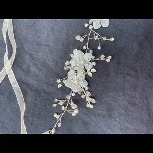 Floral handwired organza sash with crystals Handwired Crystal Floral and Opal Sash | David main image 2